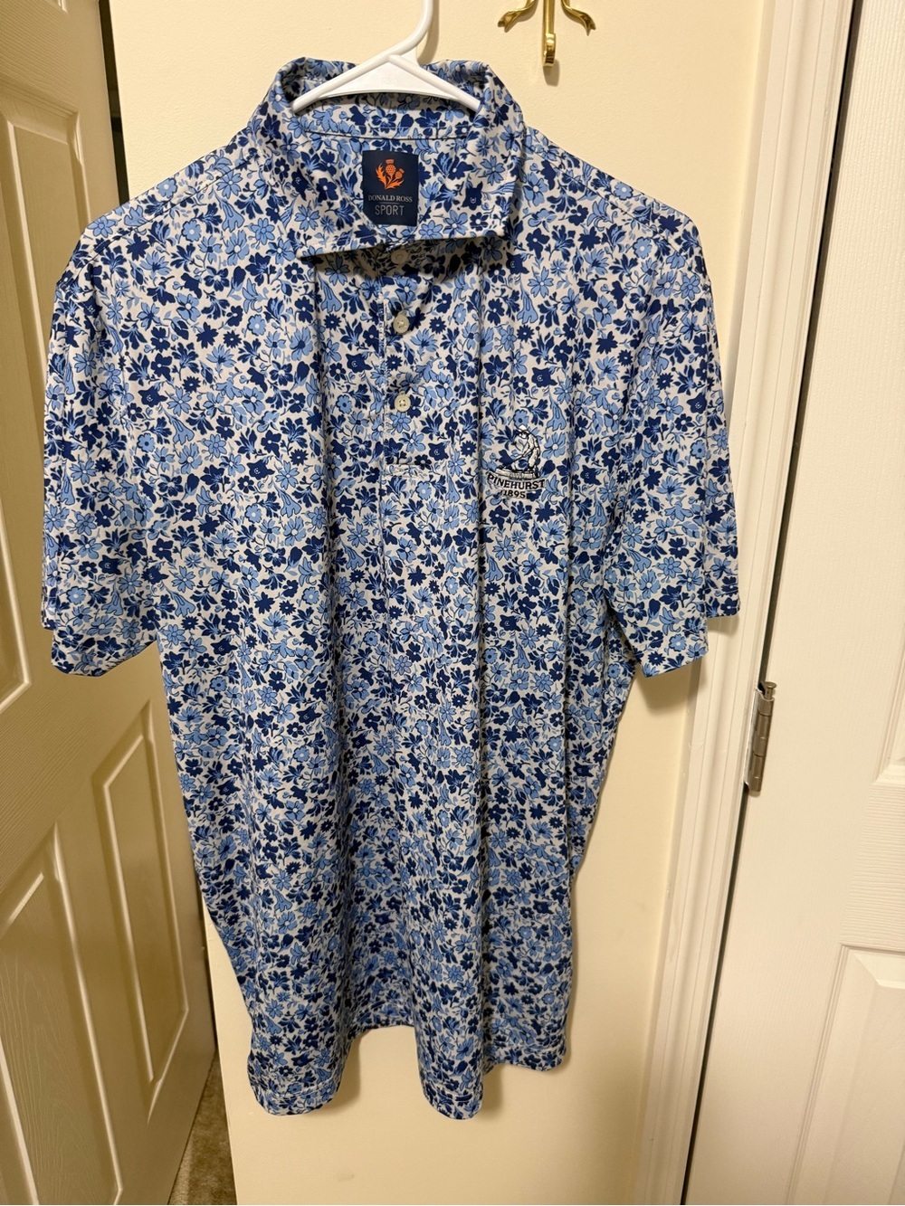 Men's Donald Ross Blue Floral Polo Shirt with Pinehurst Logo